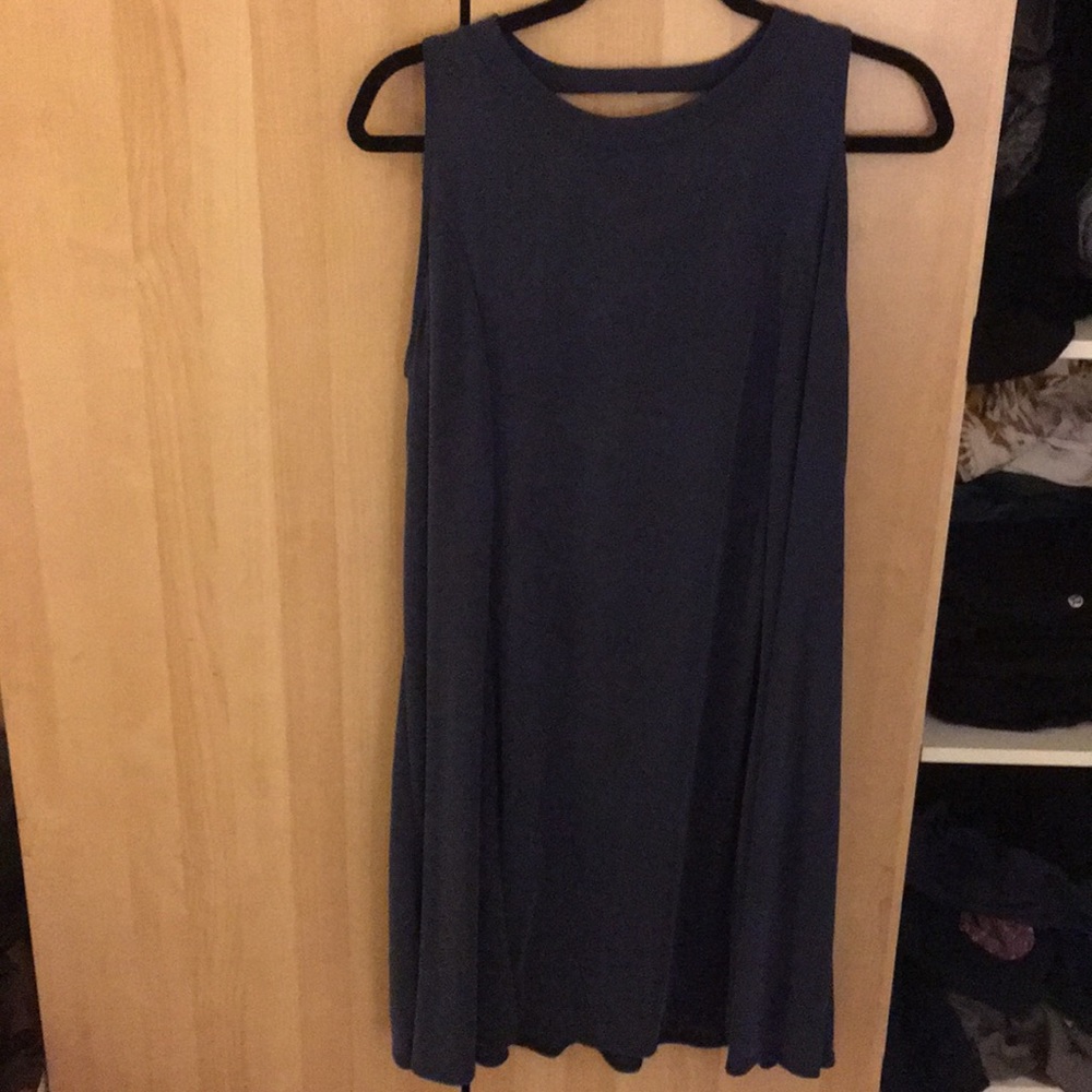 BP blue sleeveless tank dress with back detail.